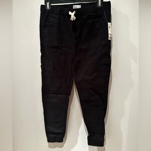 New boys joggers. Black. Elastic waist. Front, back, & side cargo pockets.